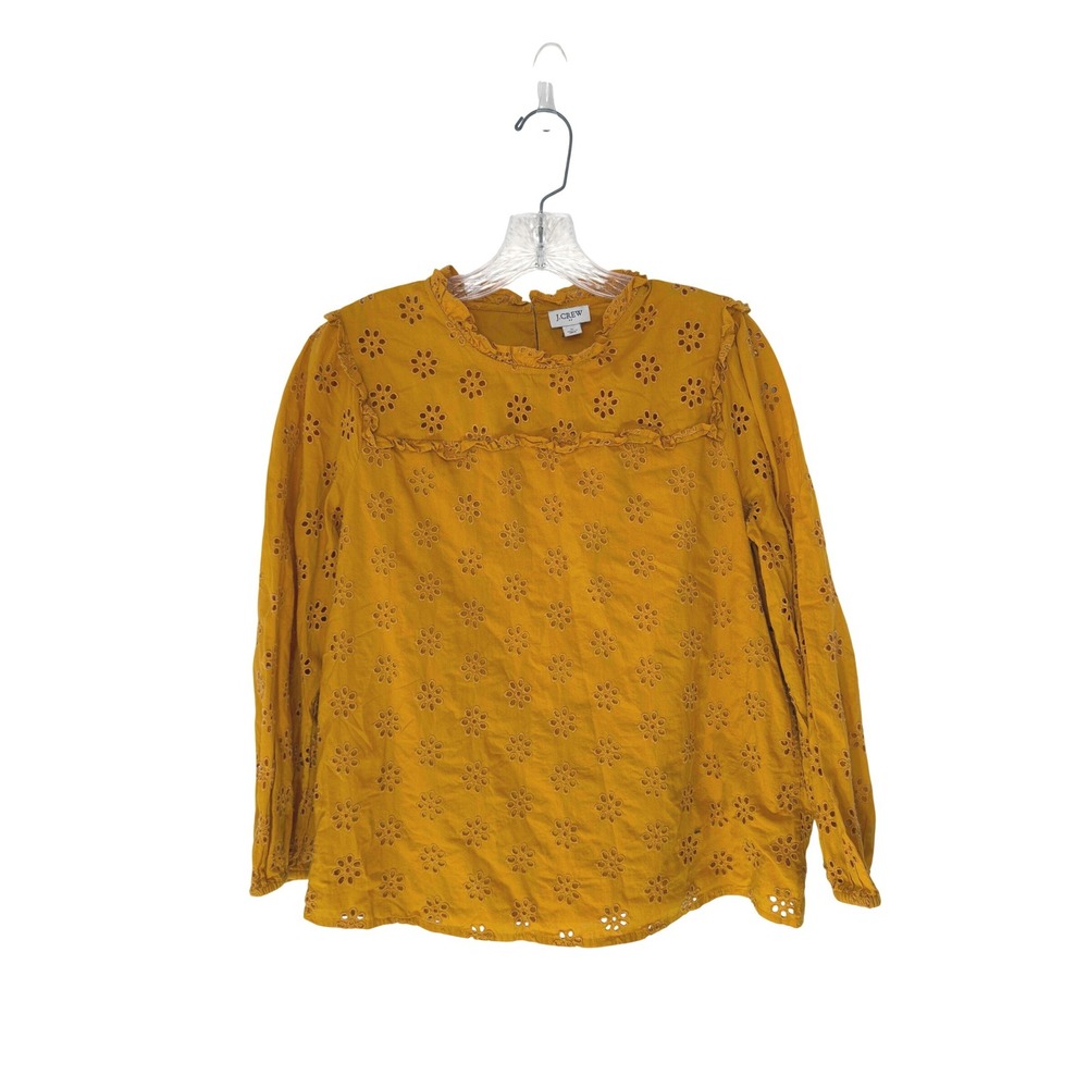J.Crew Ruffleneck Eyelet Yoke Top Gold Yellow Women's Dainty Feminine Small‎